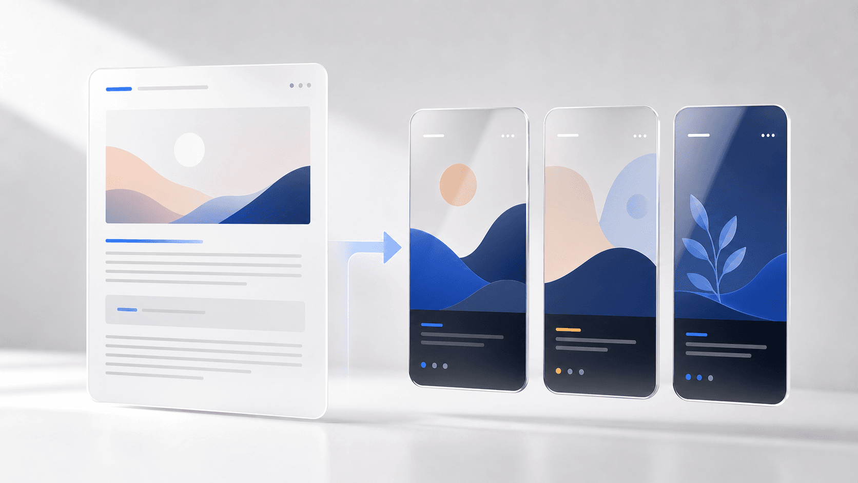 A blog article transforming into several vertical social slideshow cards.